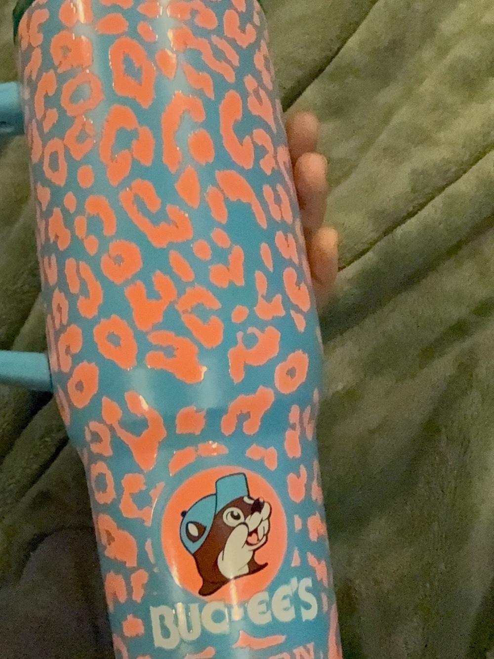 Buc-ee's 40oz Turquoise & Coral Leopard Print Travel Tumbler with Handle - Picture 7 of 7